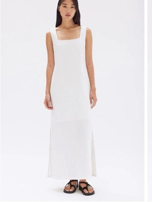 Nwt: Assembly Label White Linen Square-Neck Maxi Dress